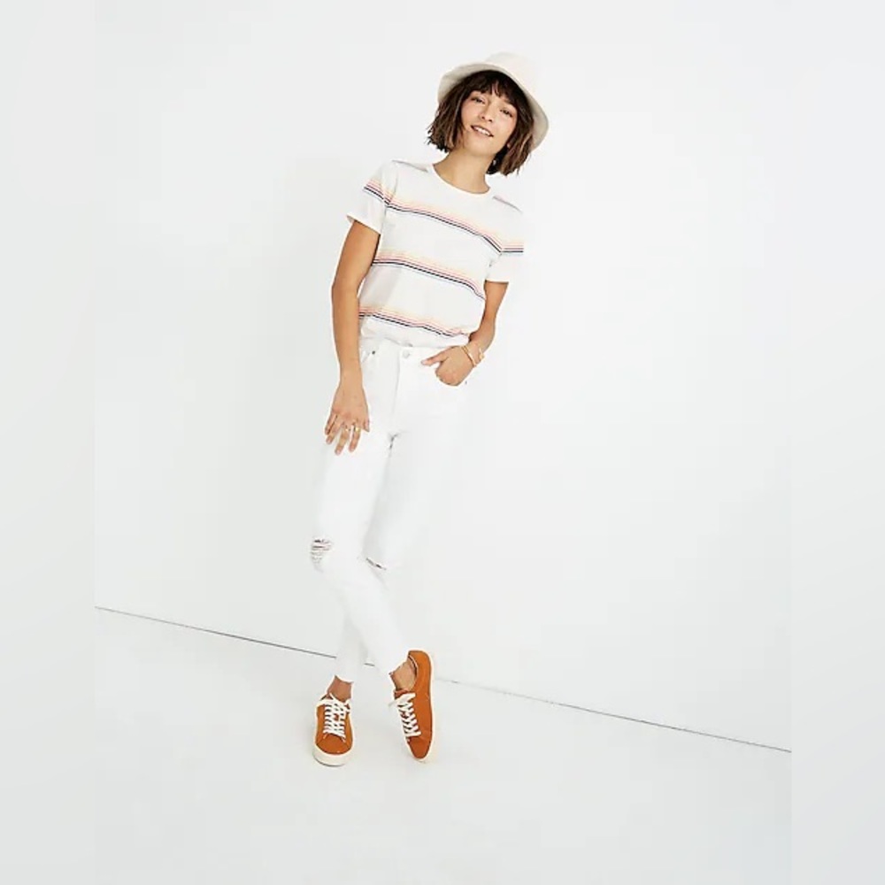 Madewell 9" Mid-Rise Skinny Crop Jeans in Pure White: Knee-Rip Edition 24